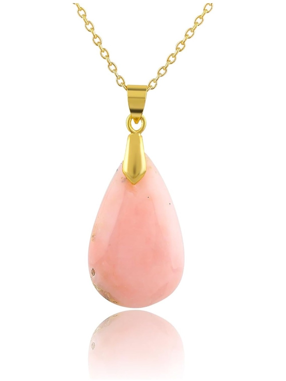 Gold Pink Teardrop Pendant Necklace - Women Jewelry
